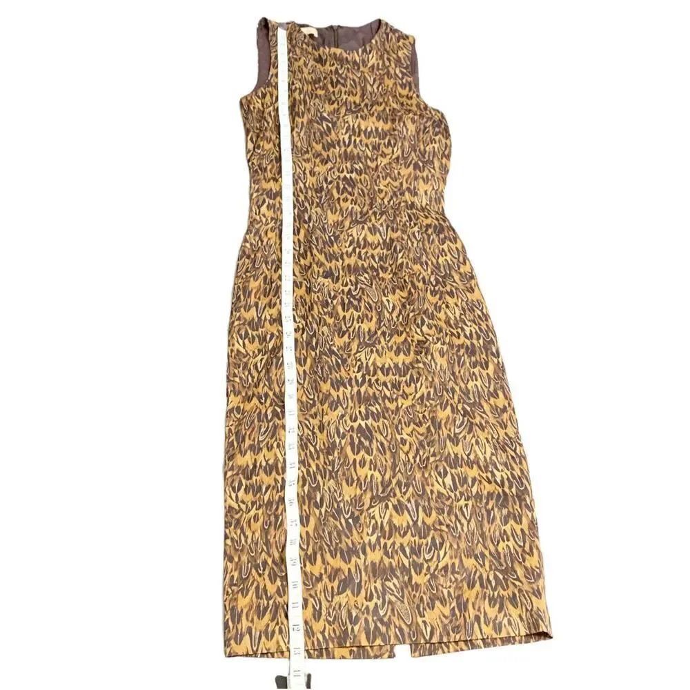 Brown Michael Kors Collection Feather Print Midi Dress Women’s Size 2 Made Italy - Picture 10 of 12